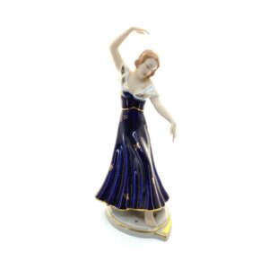 porcelánová soška značky Royal Dux, model: tanečnice I, kobaltový dekor se zlacením