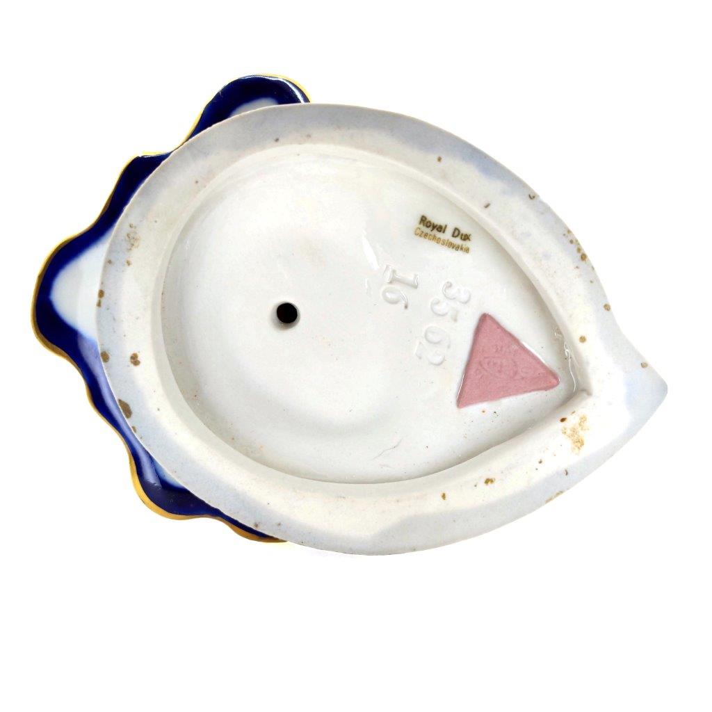 porcelánová soška značky Royal Dux, model: tanečnice I, kobaltový dekor se zlacením, značení