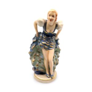 porcelánová soška značky Royal Dux, model: kankánová tanečnice, modro-zlatý dekor