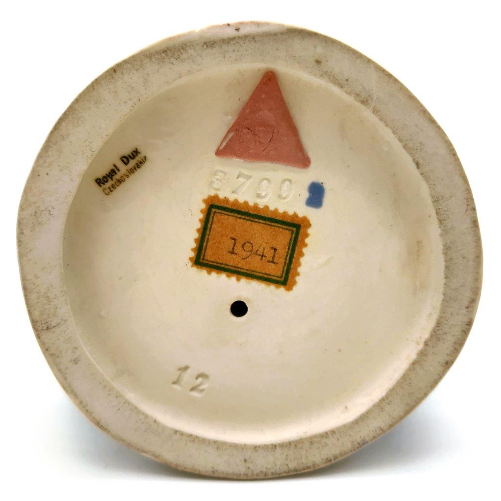 porcelánová soška značky Royal Dux, model: kankánová tanečnice, modro-zlatý dekor, značení