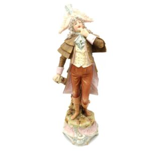 porcelánová soška značky Royal Dux, model: muž v klobouku, bronz dekor se zlacením