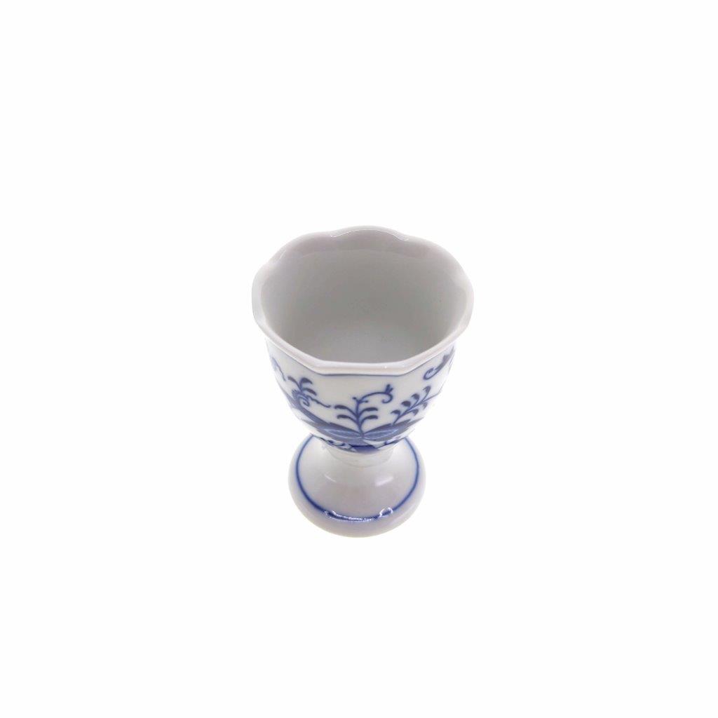 Cibulák - Kalíšek na vejce bez podstavce, bílý porcelán s cibulákovým dekorem