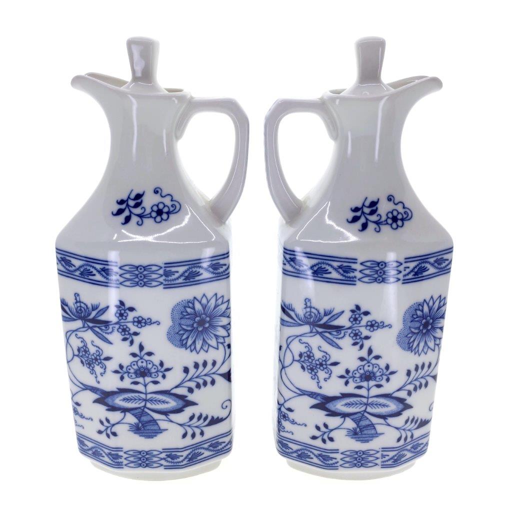 Cibulák - Karafy na olej a ocet, bílý porcelán s cibulákovým dekorem