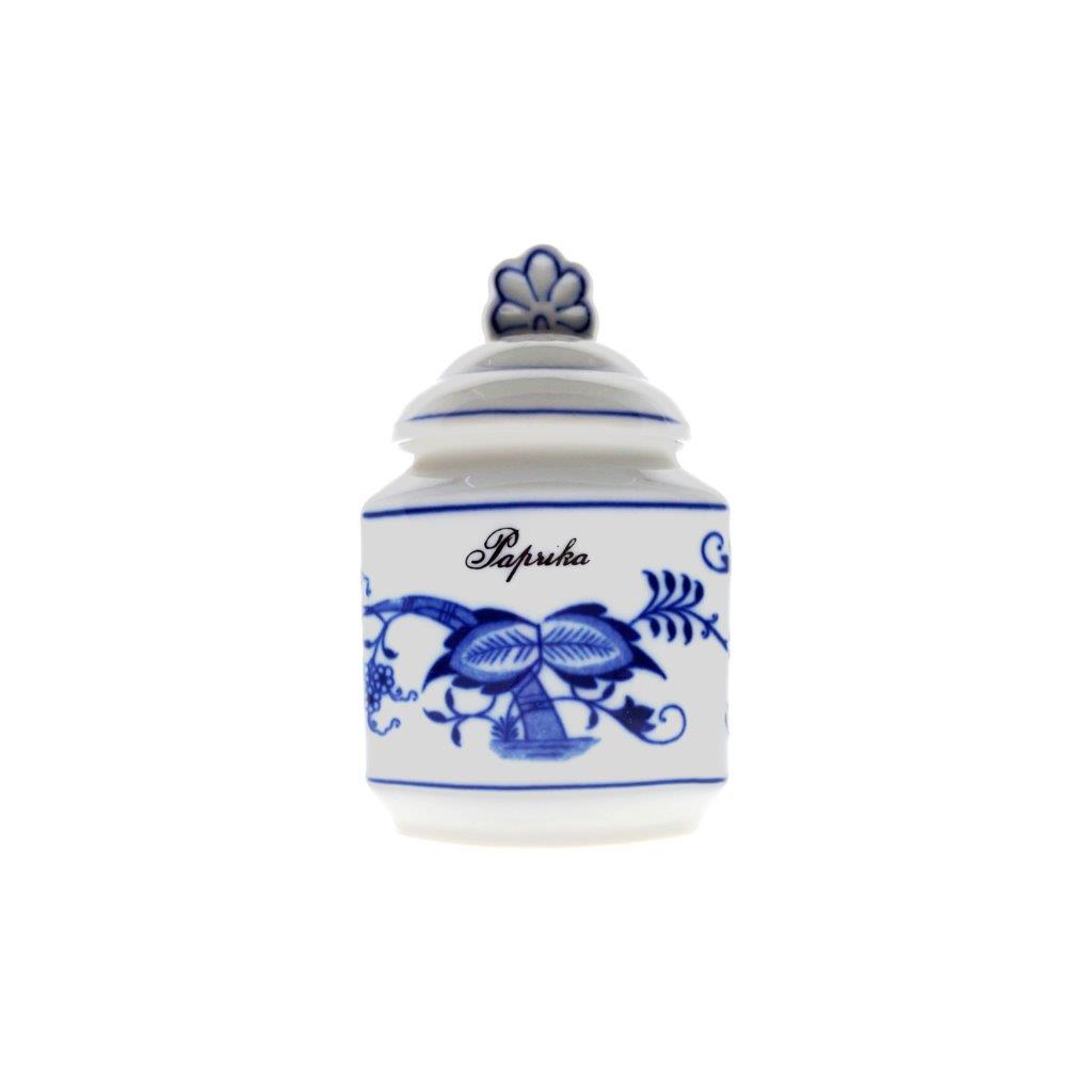 Cibulák - Kořenka s nápisem Paprika sladká, bílý porcelán s cibulákovým dekorem