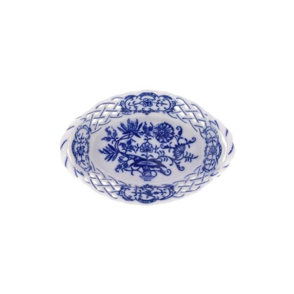 Cibulák - Košík prolamovaný 11 cm, bílý porcelán s cibulákovým dekorem