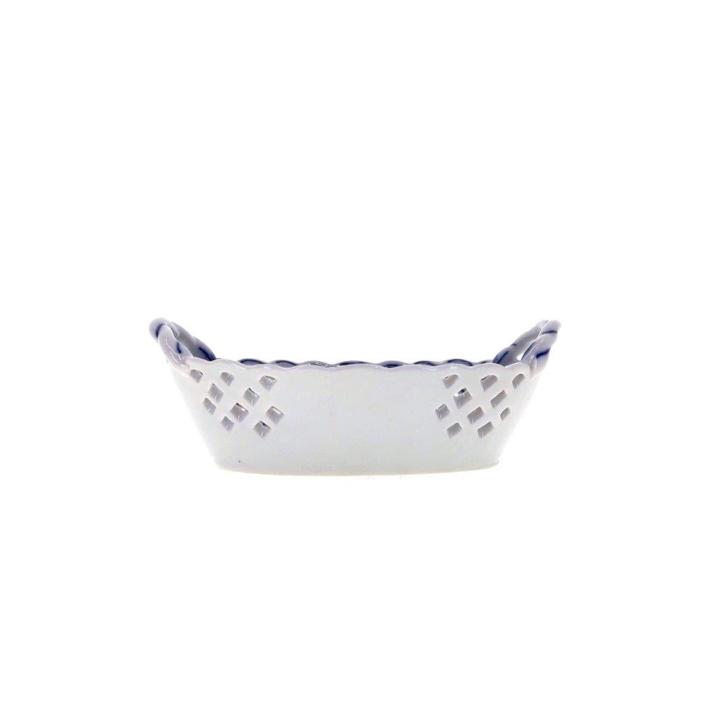 Cibulák - Košík prolamovaný 11 cm, bílý porcelán s cibulákovým dekorem
