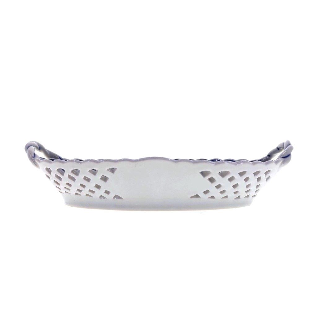 Cibulák - Košík prolamovaný 21 cm, bílý porcelán s cibulákovým dekorem