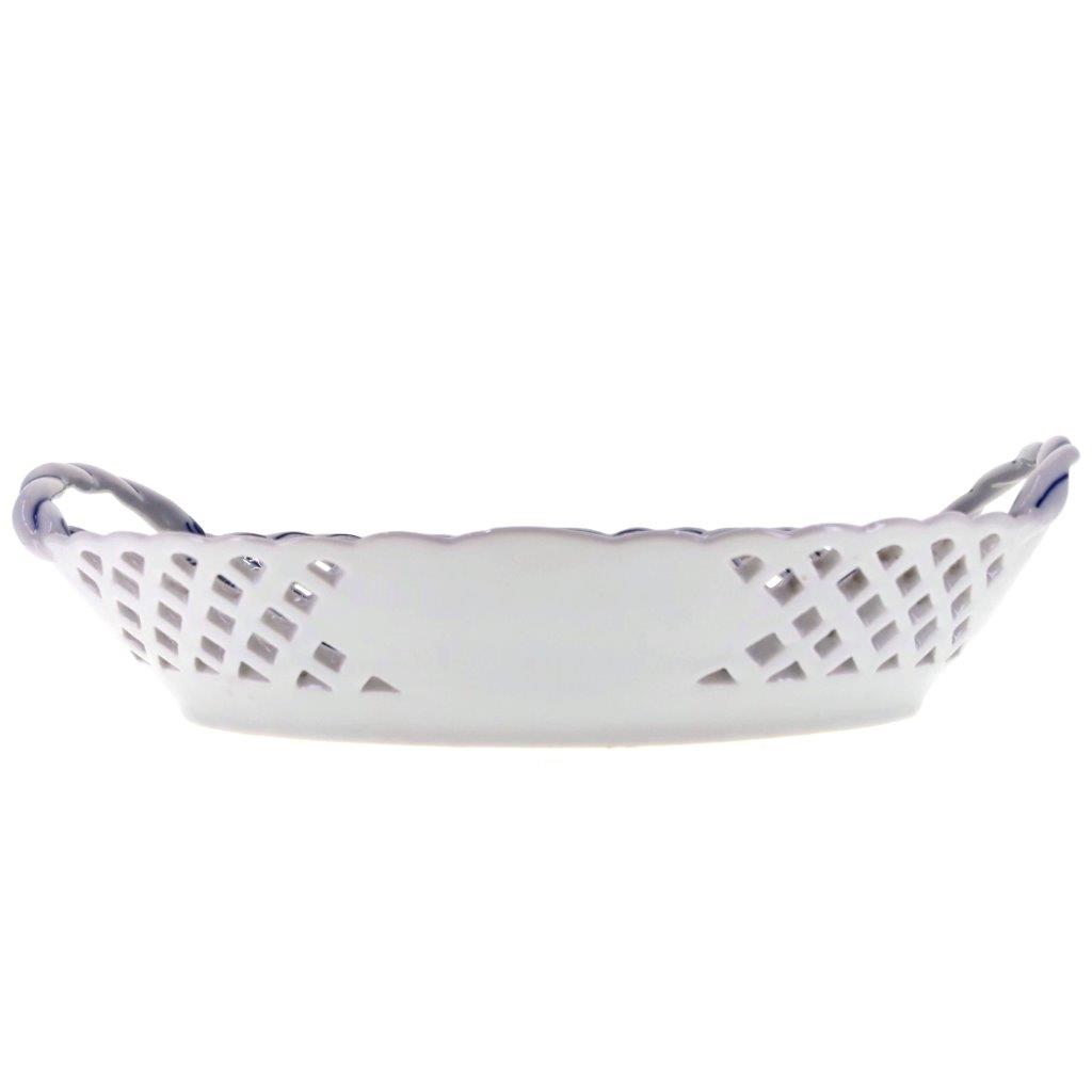 Cibulák - Košík prolamovaný 28 cm, bílý porcelán s cibulákovým dekorem