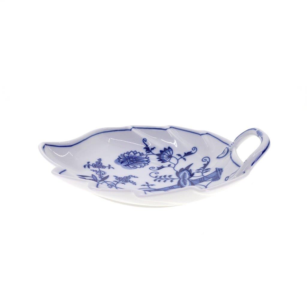 Cibulák - Mísa ve tvaru listu velký, bílý porcelán s cibulákovým dekorem