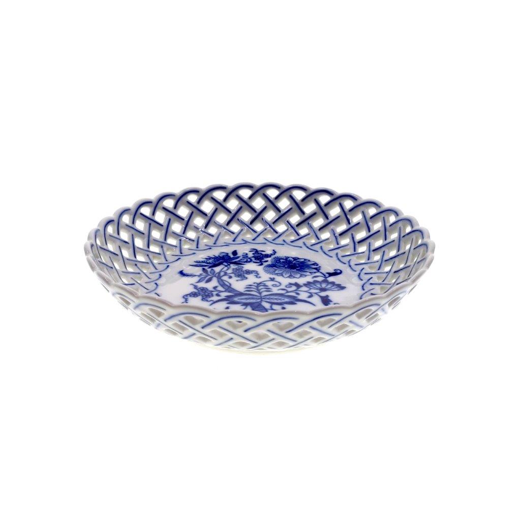 Cibulák - Mísa kulatá prolamovaná, bílý porcelán s cibulákovým dekorem