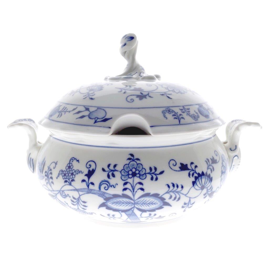 Cibulák - Mísa zeleninová kulatá s výřezem, bílý porcelán s cibulákovým dekorem