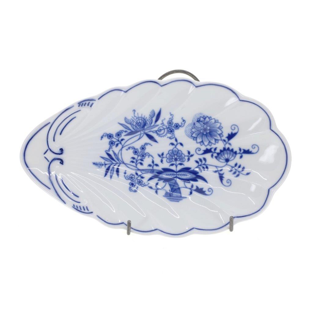 Cibulák - Miska mušle, bílý porcelán s cibulákovým dekorem