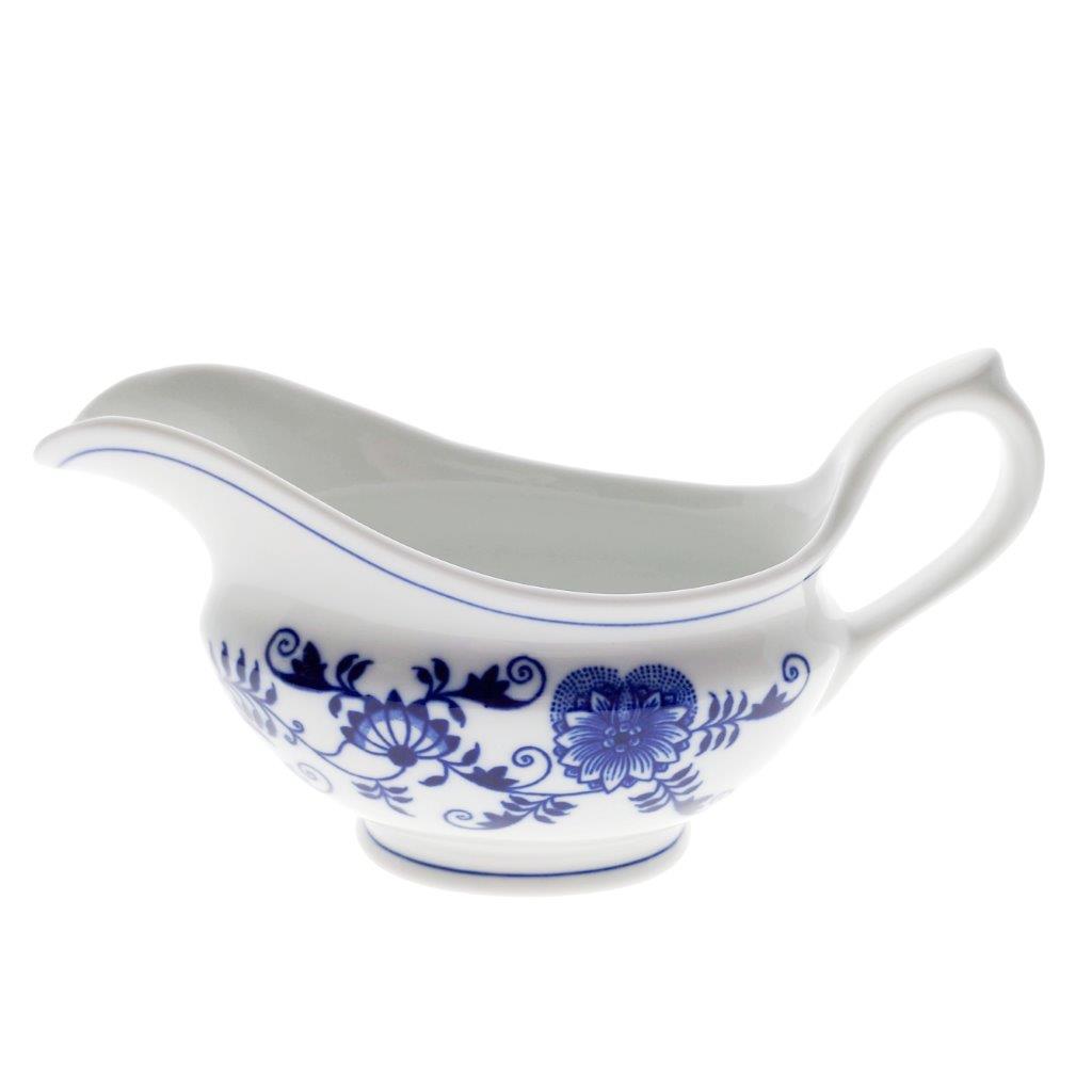 Cibulák - Omáčník oválný bez podstavce s uchem, bílý porcelán s cibulákovým dekorem