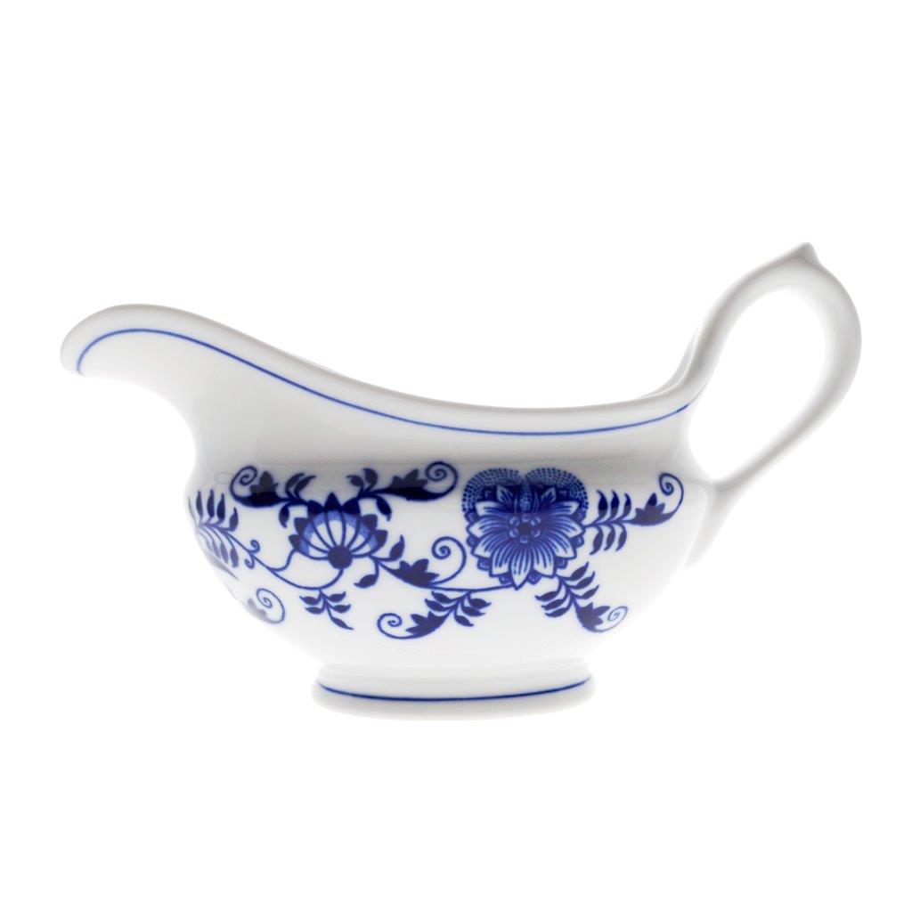 Cibulák - Omáčník oválný bez podstavce s uchem, bílý porcelán s cibulákovým dekorem