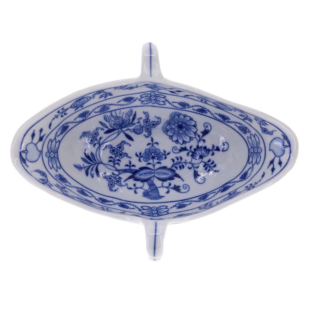 Cibulák - Omáčník oválný bez podstavce s uchy, bílý porcelán s cibulákovým dekorem