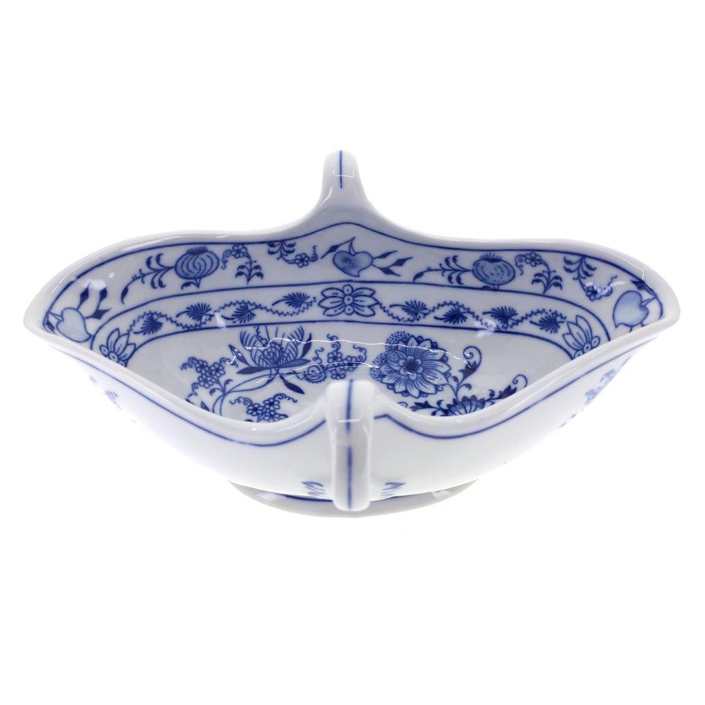 Cibulák - Omáčník oválný bez podstavce s uchy, bílý porcelán s cibulákovým dekorem