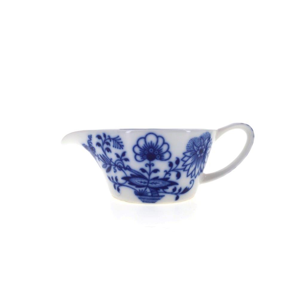 Cibulák - Omáčník oválný bez podstavce s uchem, bílý porcelán s cibulákovým dekorem