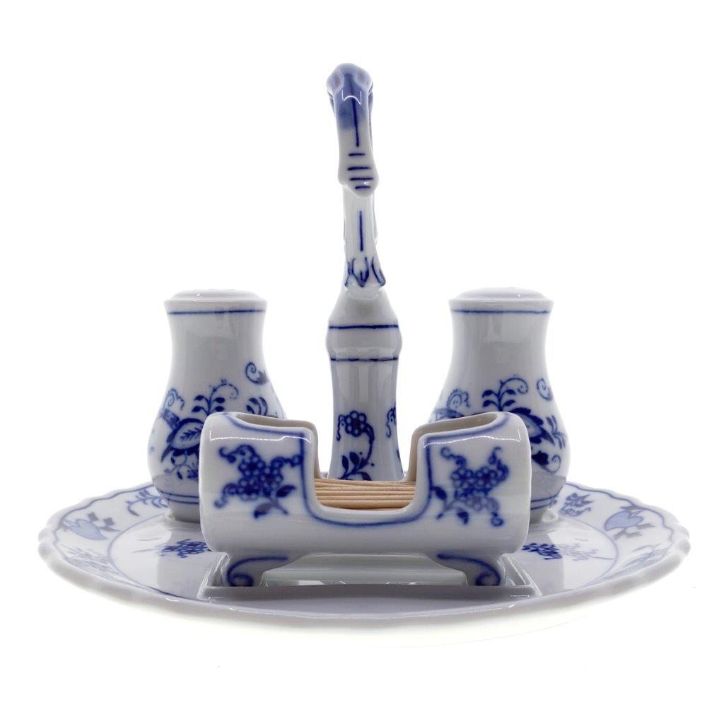 Cibulák - Podnos kulatý s klíčem komplet, bílý porcelán s cibulákovým dekorem