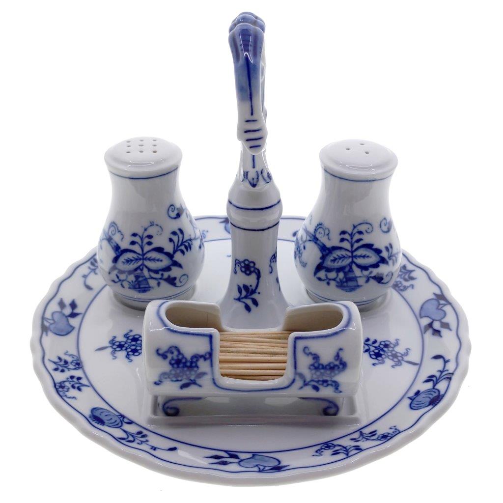 Cibulák - Podnos kulatý s klíčem komplet, bílý porcelán s cibulákovým dekorem