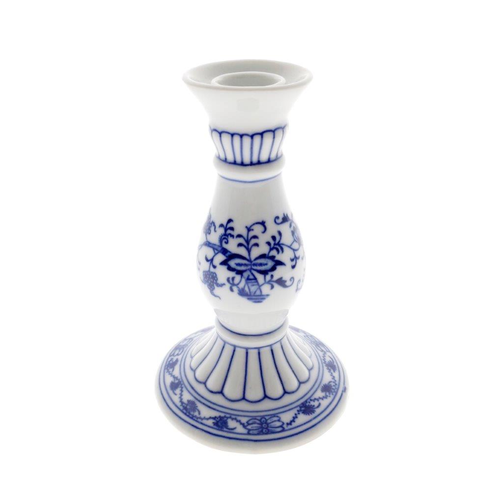 Cibulák - svícen model 1969, bílý porcelán s cibulákovým dekorem