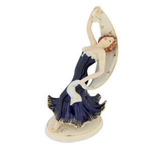 porcelánová socha duchcovské porcelánky, značka Royal Dux, model: dáma s bílou šálou, kobaltový dekor se zlacením