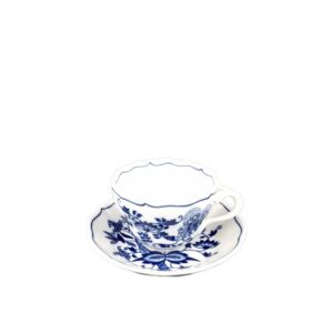 Cibulák - šálek s podšálkem typu A1, bílý porcelán s cibulákovým dekorem