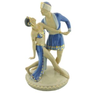 porcelánová figura značky Royal Dux, model: Valentino varianta 3, modrý dekor se zlacením