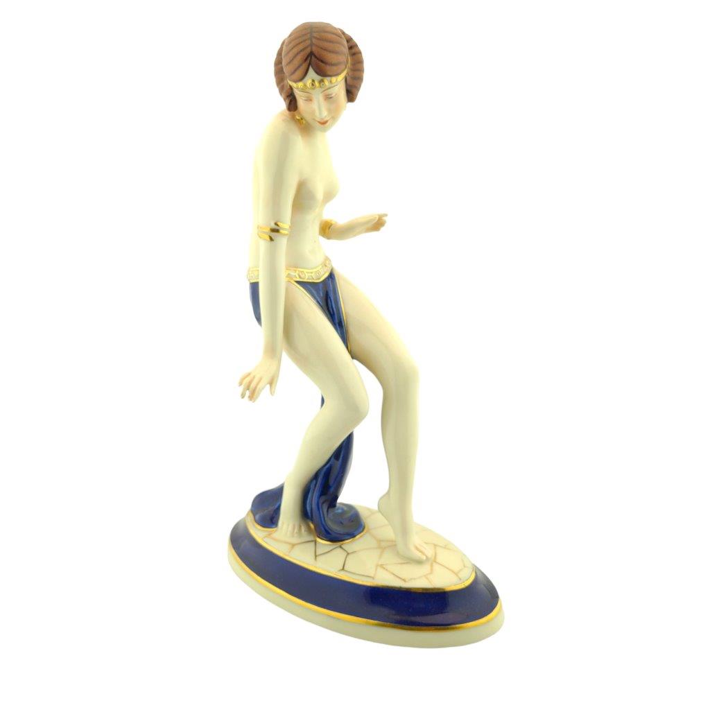 Porcelánová figura značky Royal Dux, model 3069 - Orientální tanečnice, kobaltový dekor se zlacením