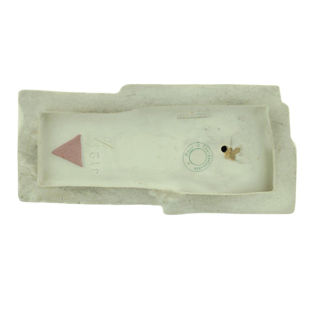 porcelánová soška značky Royal Dux, model: dáma v záklonu, modro-zlatý dekor, značení