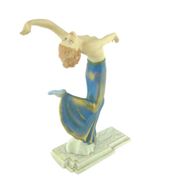 porcelánová soška značky Royal Dux, model: dáma v záklonu varianta 2, modro-zlatý dekor