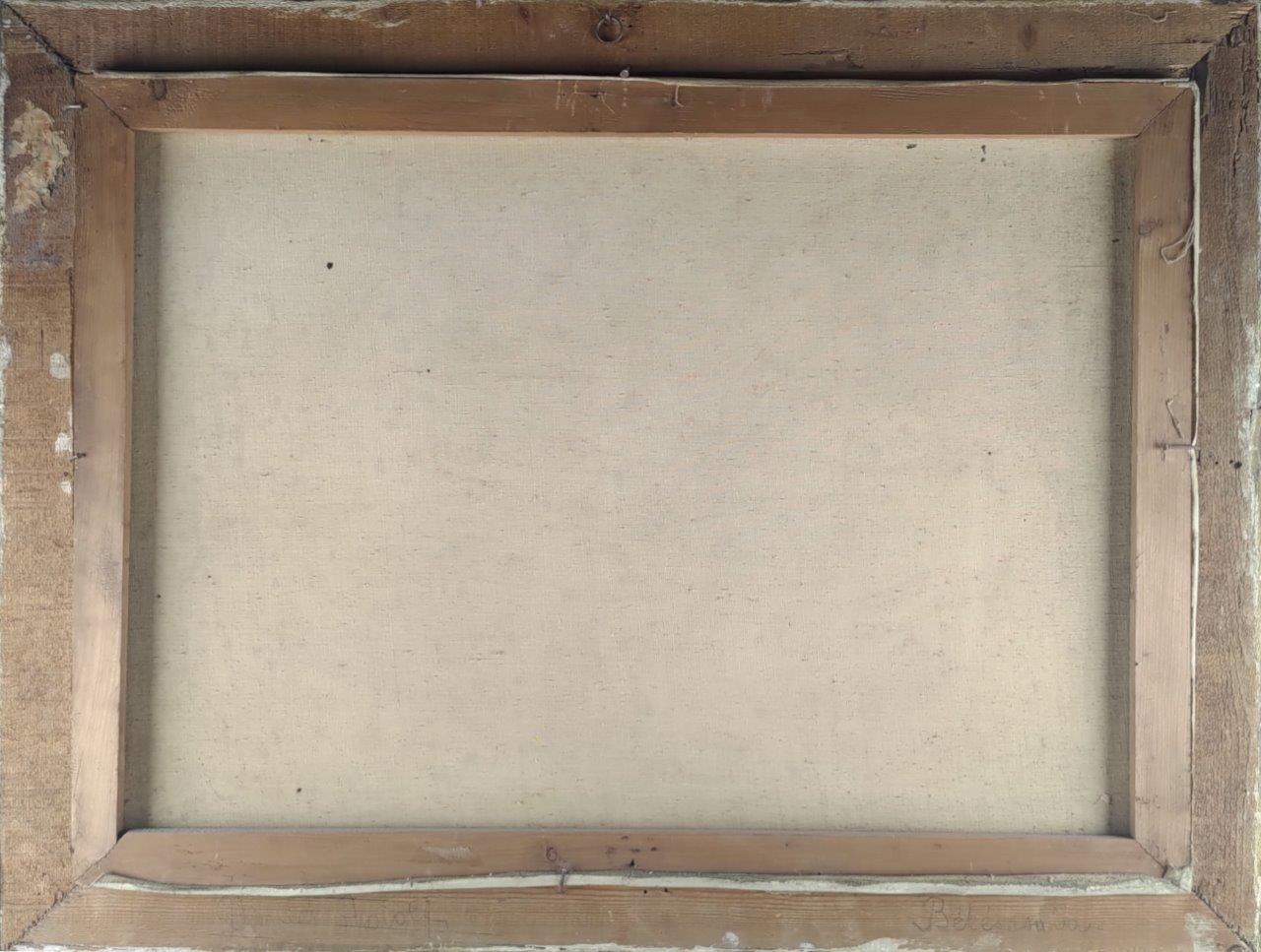 Olejomalba na plátně od maďarského malíře Bena Boleradszkeho, motiv: dvě bílé perské kočky, datace: první polovina 20. století, zadní strana obrazu