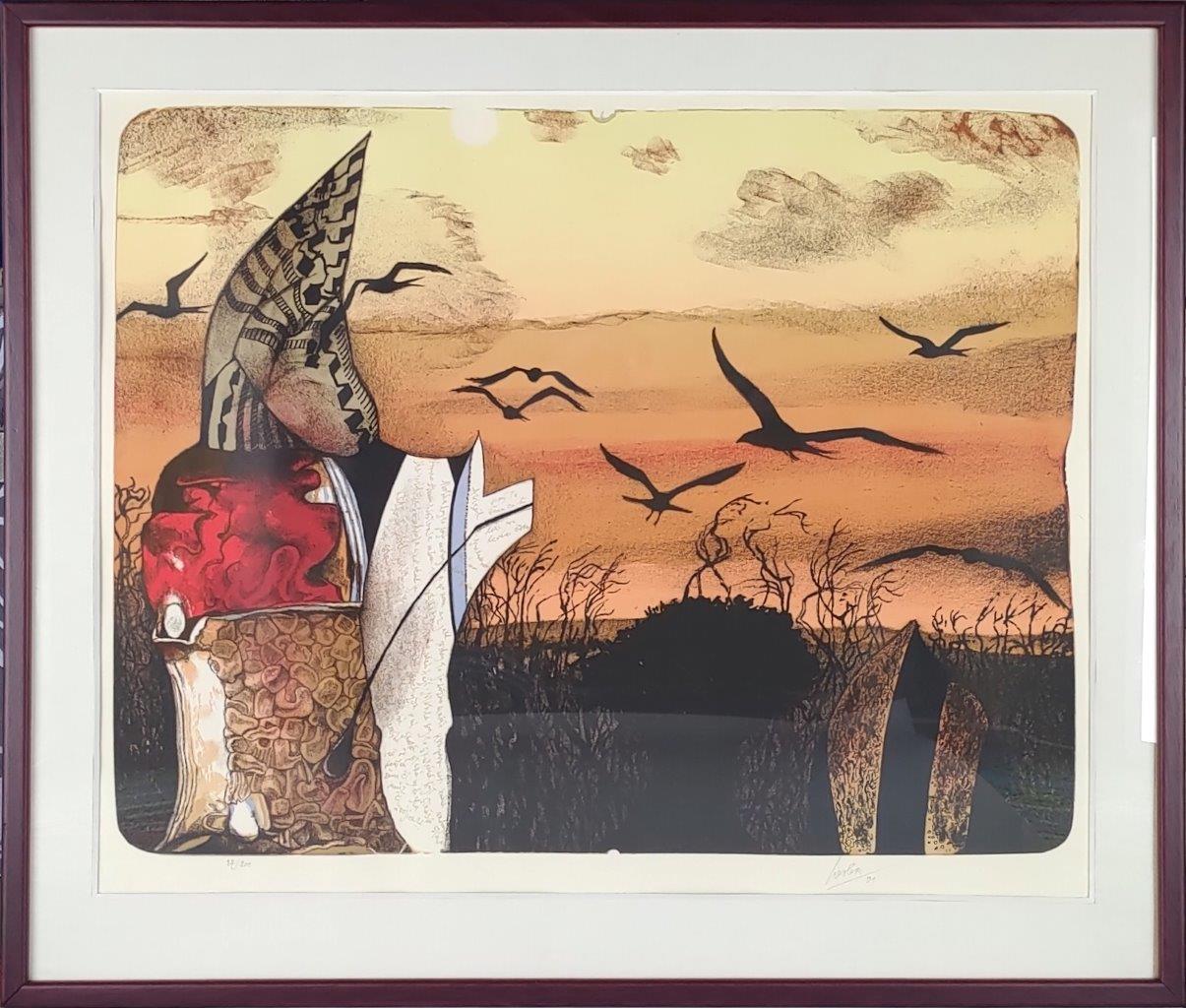 Litografie od Josefa Lieslera, název díla: Mohla by to být mohyla