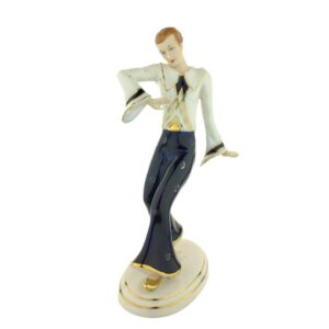 porcelánová figura značky Royal Dux, model: tanečník, kobaltový dekor se zlacením