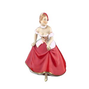 porcelánová figura značky Royal Dux, model: dívka v kloboučku, červený dekor se zlacením