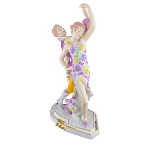 porcelánová figura značky Royal Dux, model: tanečníci Art deco, růžový dekor se zlacením