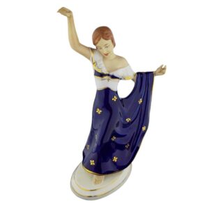 porcelánová figura značky Royal Dux, model: tanečnice III, kobaltový dekor se zlacením