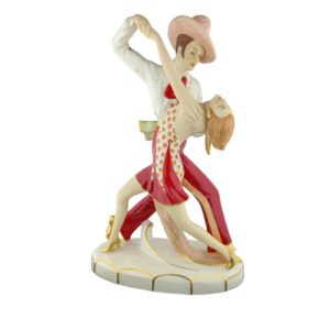 porcelánová figura značky Royal Dux, model: tango tančící pár, červený dekor se zlacením
