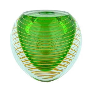 váza model 7713 z hutného skla se zeleným jádrem a žlutým opřádáním od Stanislava Libenského