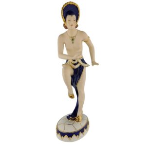 porcelánová figura značky Royal Dux, nádherný a raritní model: Art deco exotická tanečnice, kobaltový dekor se zlacením