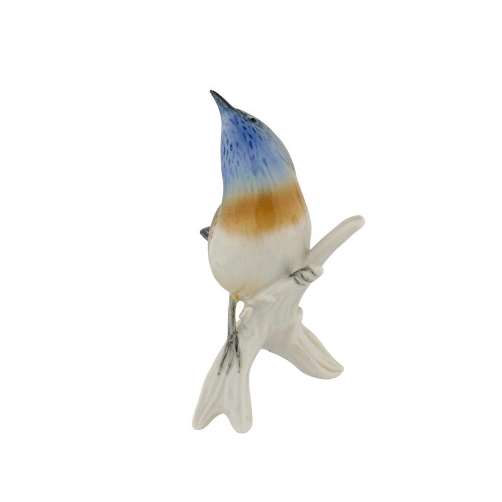 porcelánová figurka ptáčka s modrou hlavou, značka Karl Ens, porcelán s glazurou