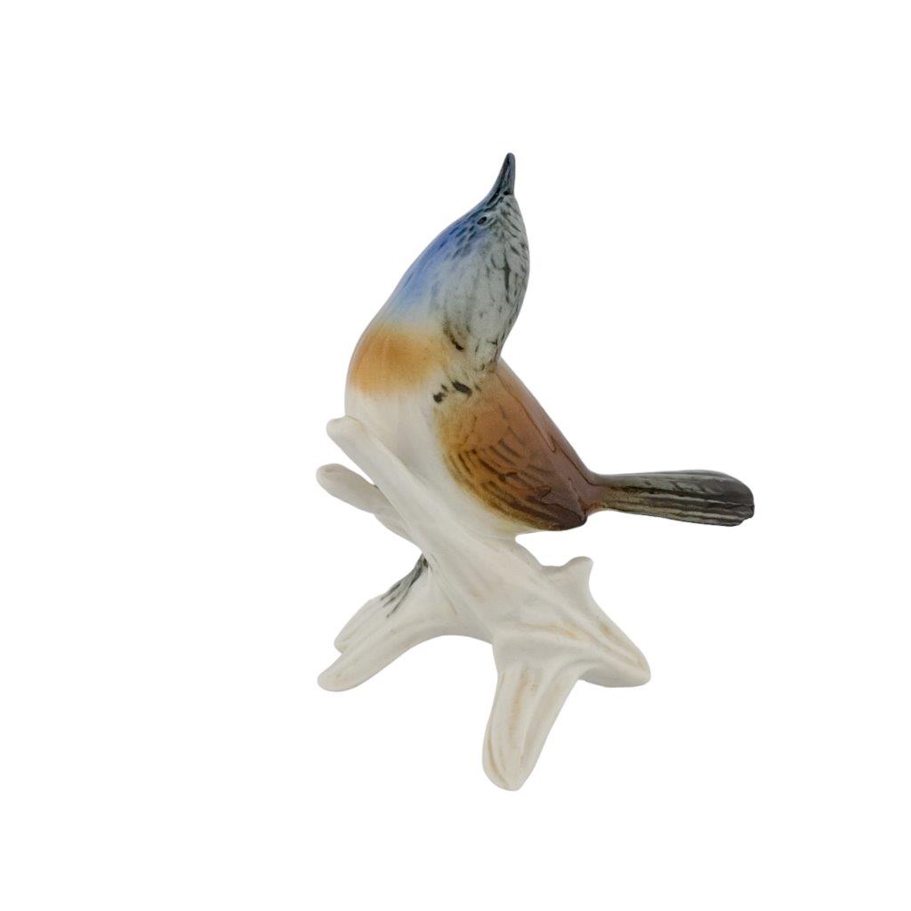porcelánová figurka ptáčka s modrou hlavou, značka Karl Ens, porcelán s glazurou