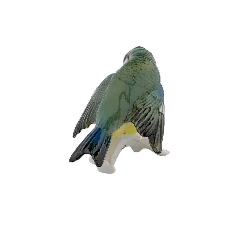 porcelánová figurka ptáčka sýkory koňadry, značka Karl Ens, porcelán s glazurou