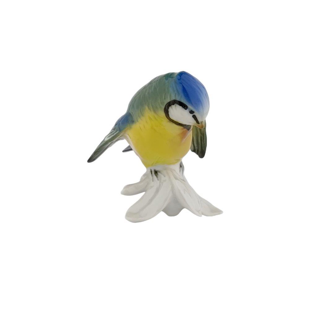 porcelánová figurka ptáčka sýkory koňadry, značka Karl Ens, porcelán s glazurou