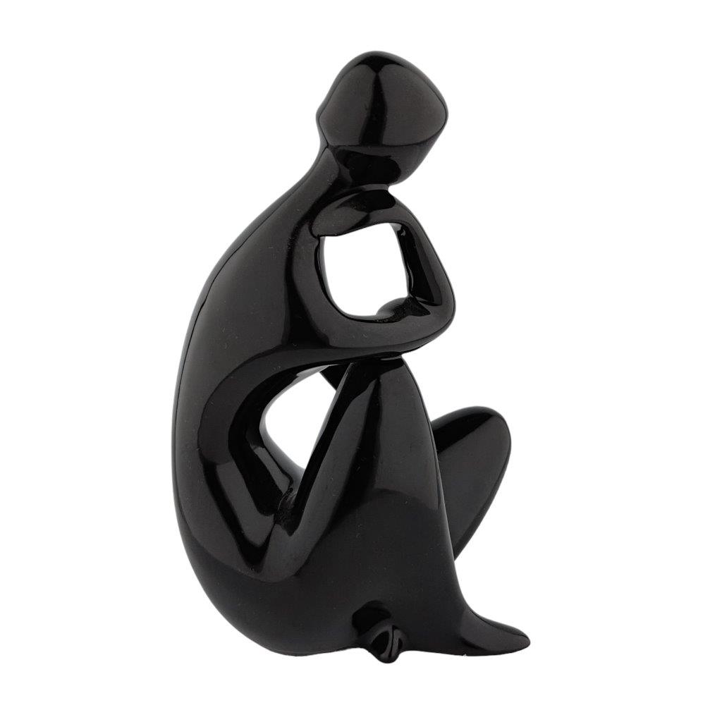 porcelánová figurka značky Royal Dux, model: sedící dívka - akt, glazovaný porcelán, černá barva, návrh: Jitka Forejtová