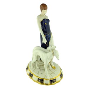 porcelánová figura značky Royal Dux, model: "Jitro" jezdkyně na koni ve stylu Brusel, bílý porcelán s glazurou