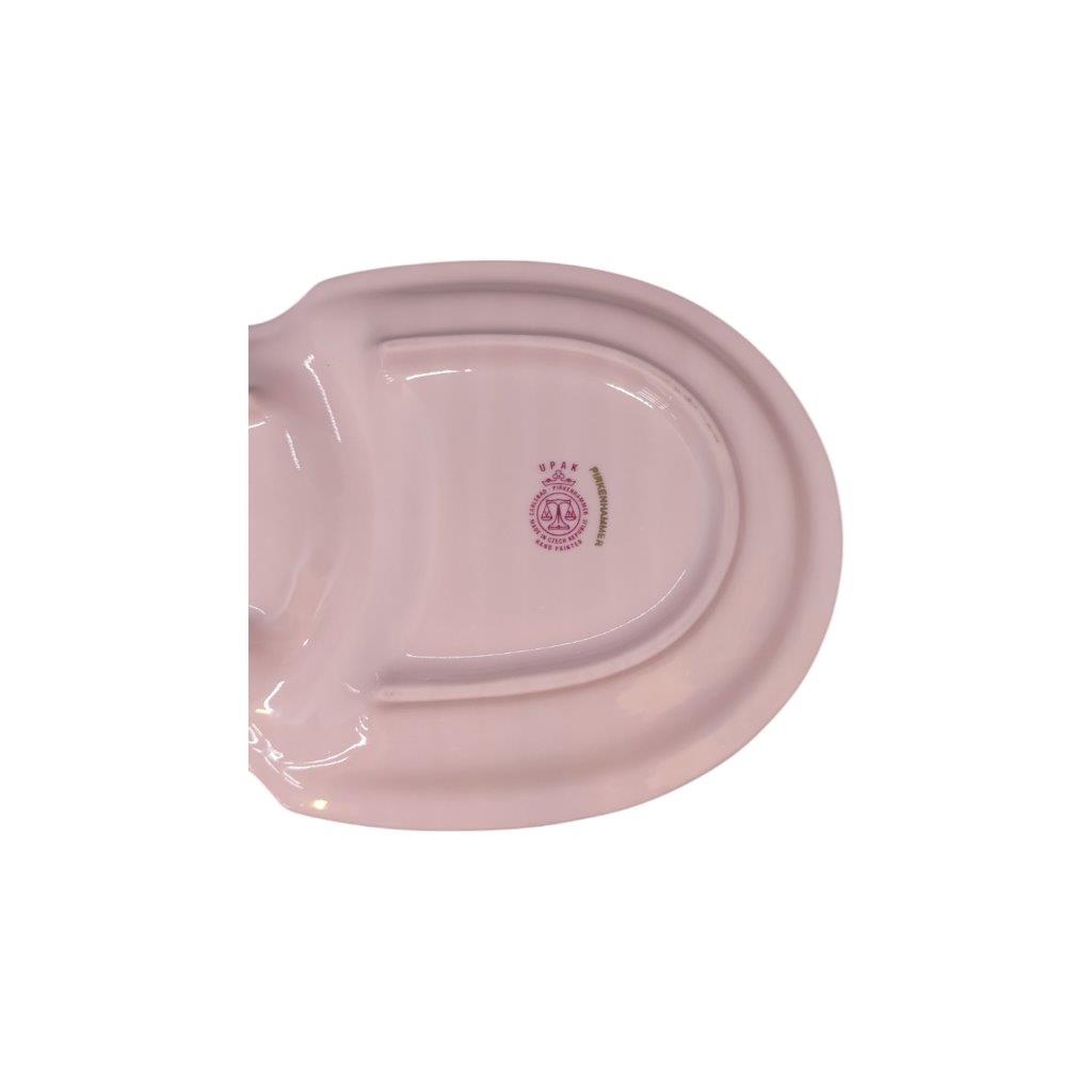 Snídaňový set (hrnek a talířek) z růžového porcelánu s květinovým dekorem a zlacením