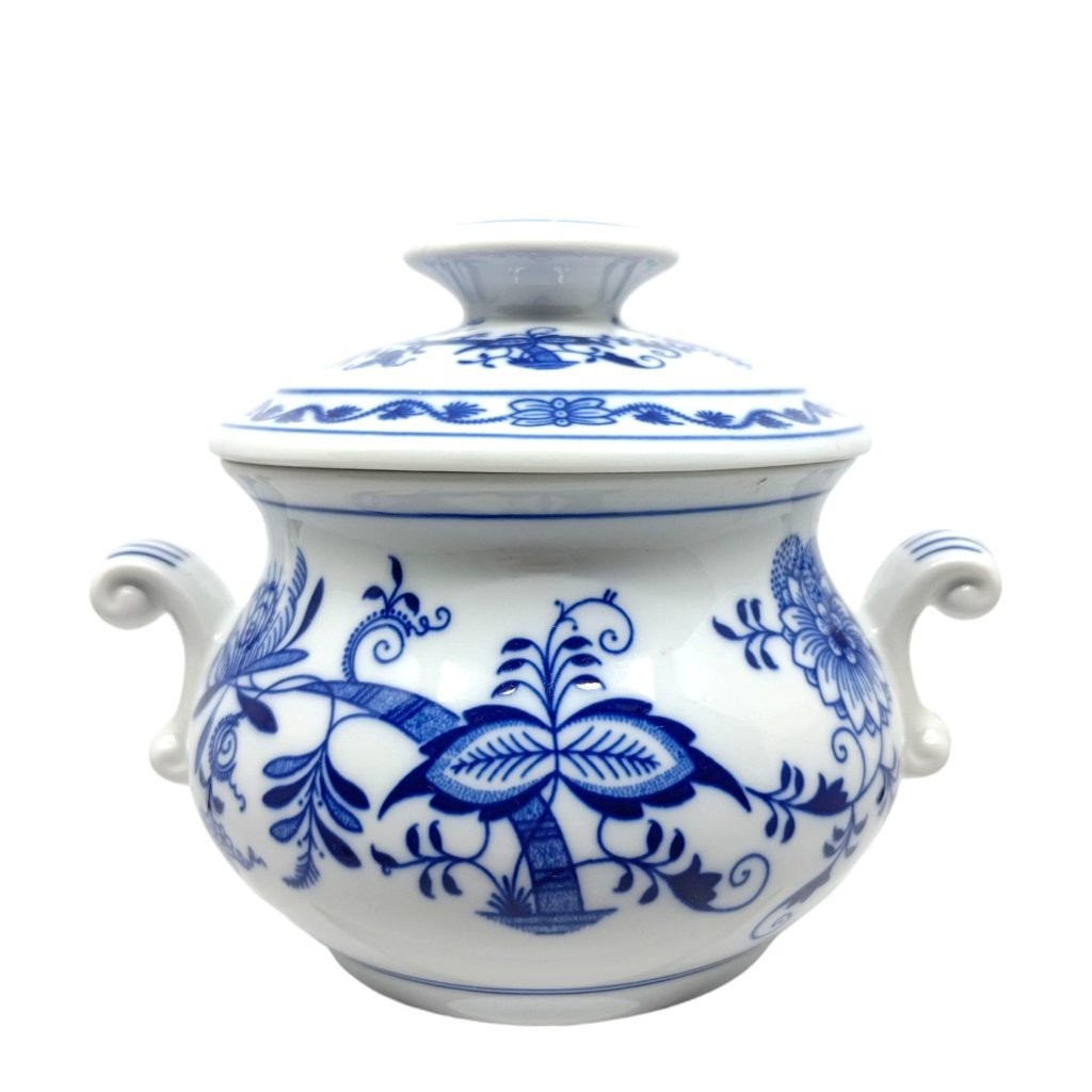 dóza s víkem a uchy, cibulákový dekor