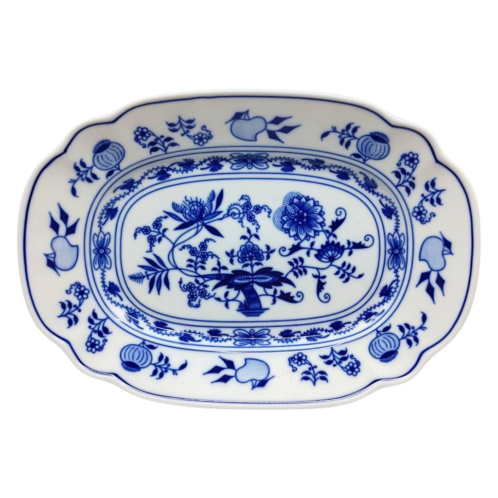 mísa plochá hranatá s cibulákovým dekorem, rozměr 24 cm