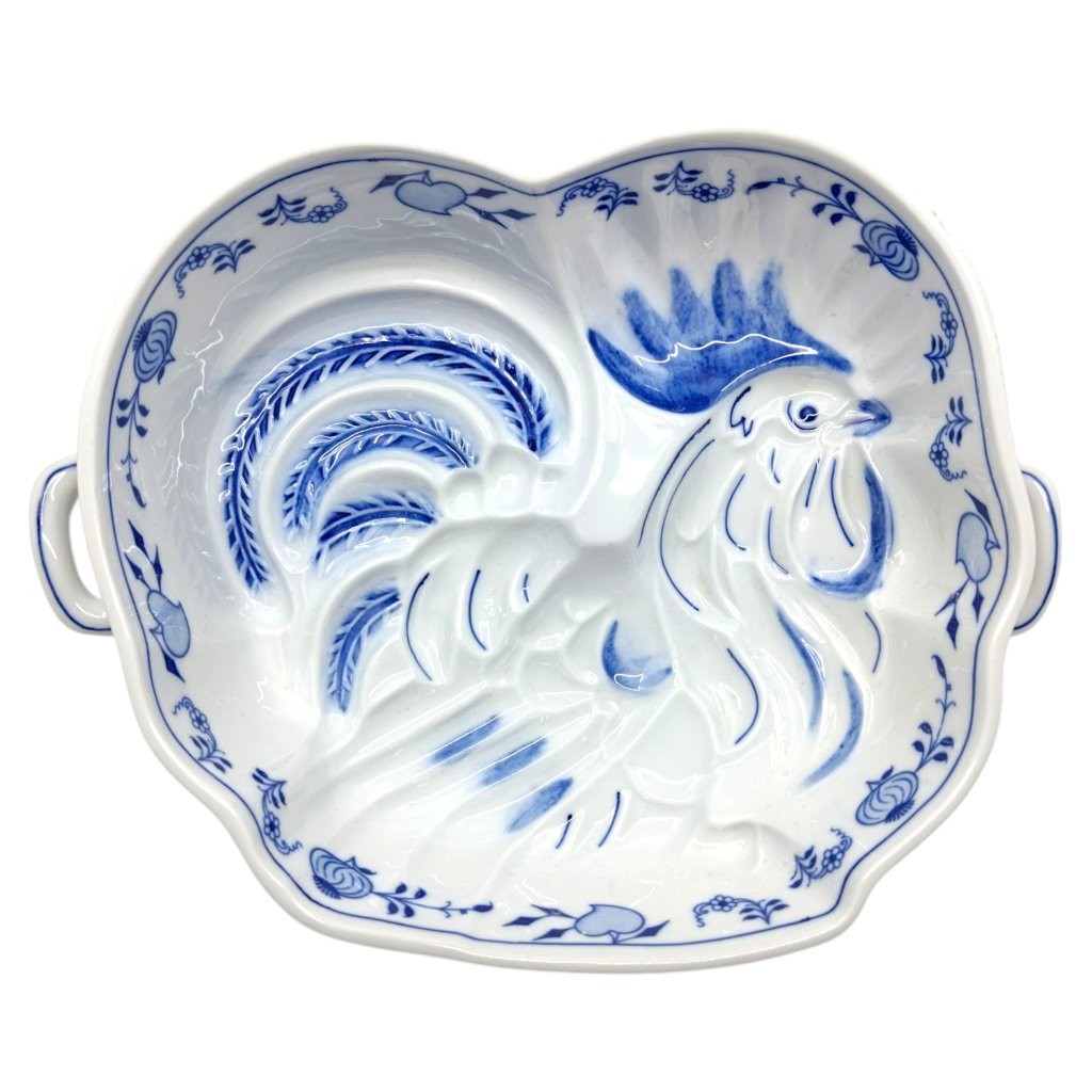 pečící forma kohout s cibulákovým dekorem