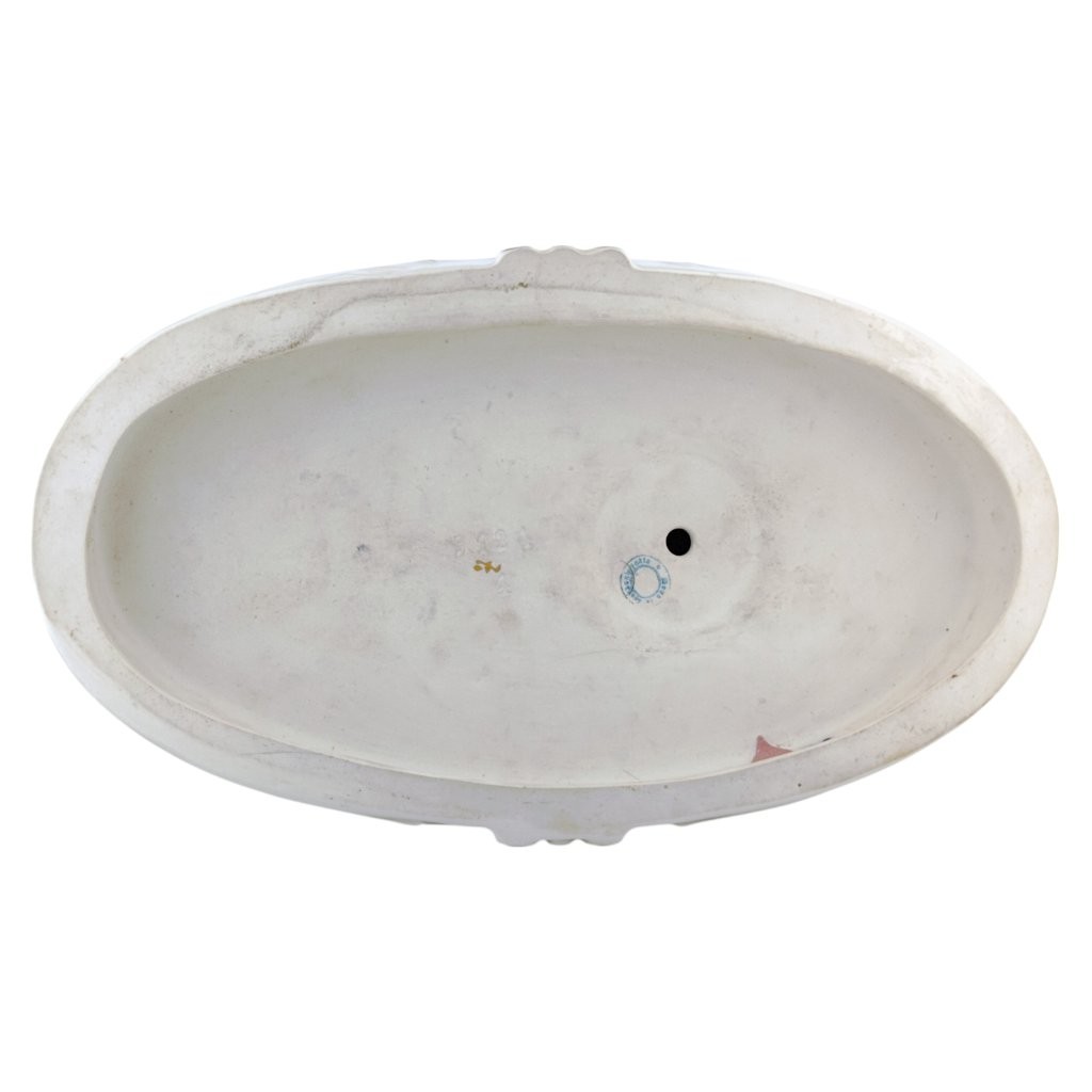 porcelánová figura značky Royal Dux, model: Dáma s pávem, kobaltový dekor se zlacením, značení